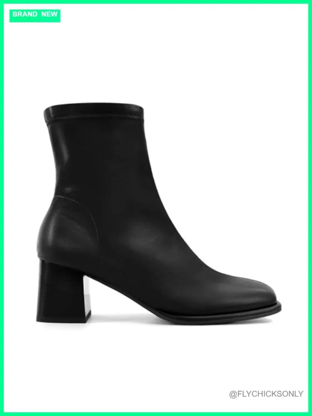 Square Toe Ankle Booties Chunky Block Heel Side Zip Faux Leather